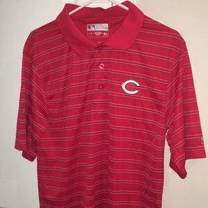 Mens Cincinnati Reds Red white Stripe Baseball Golf polo shirt L slim fit M